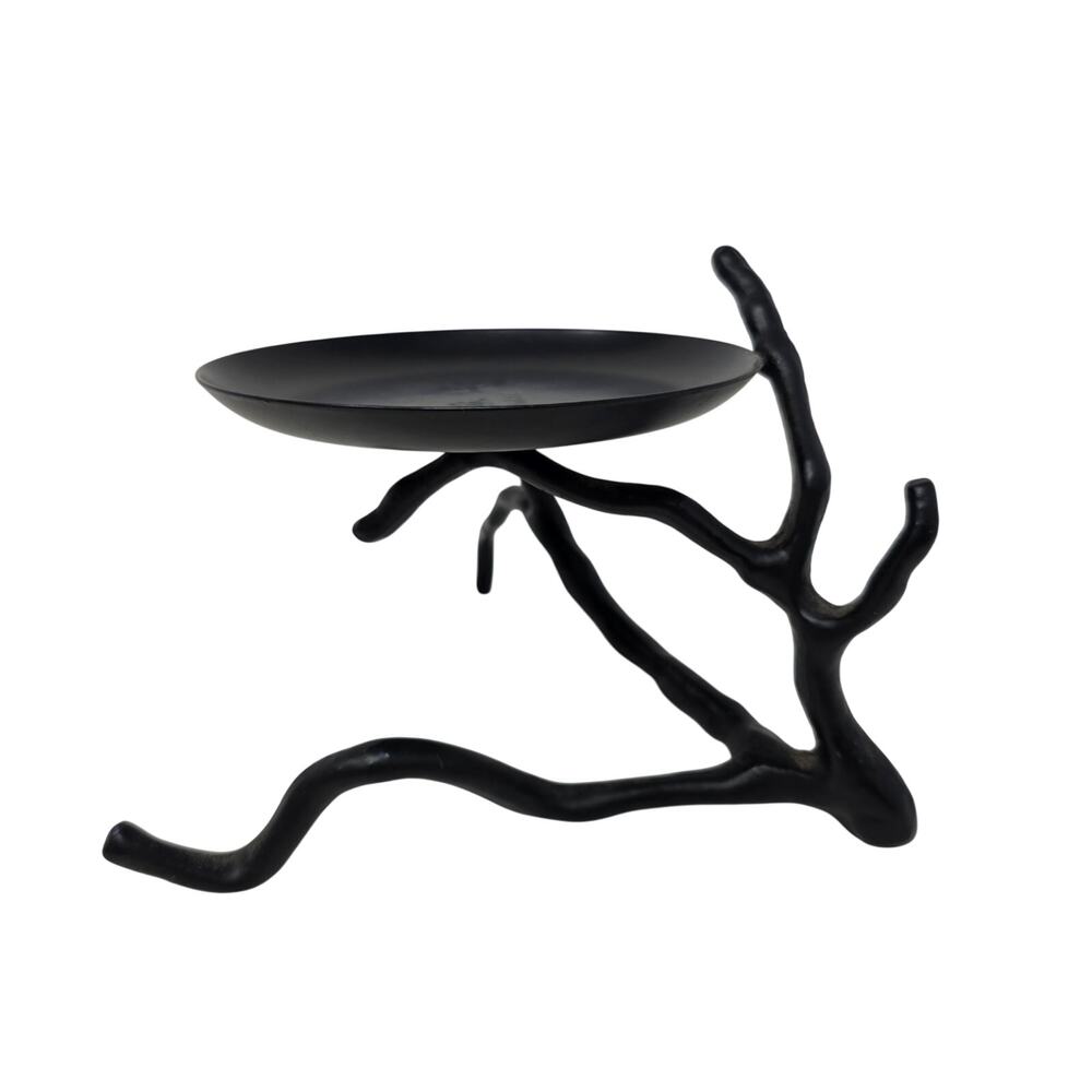 PartyLite Blue Tag Black Branch Pillar Candle Holder Rustic Metal Stand